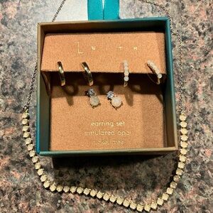 Leith Gold and Iridescent Opal Earrings & Choker Necklace Set
